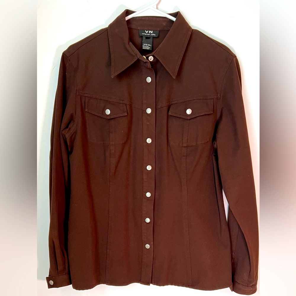 Votre Nom Jeans Chocolate Brown Sturdy Stretch Snap Buttons Jacket XL